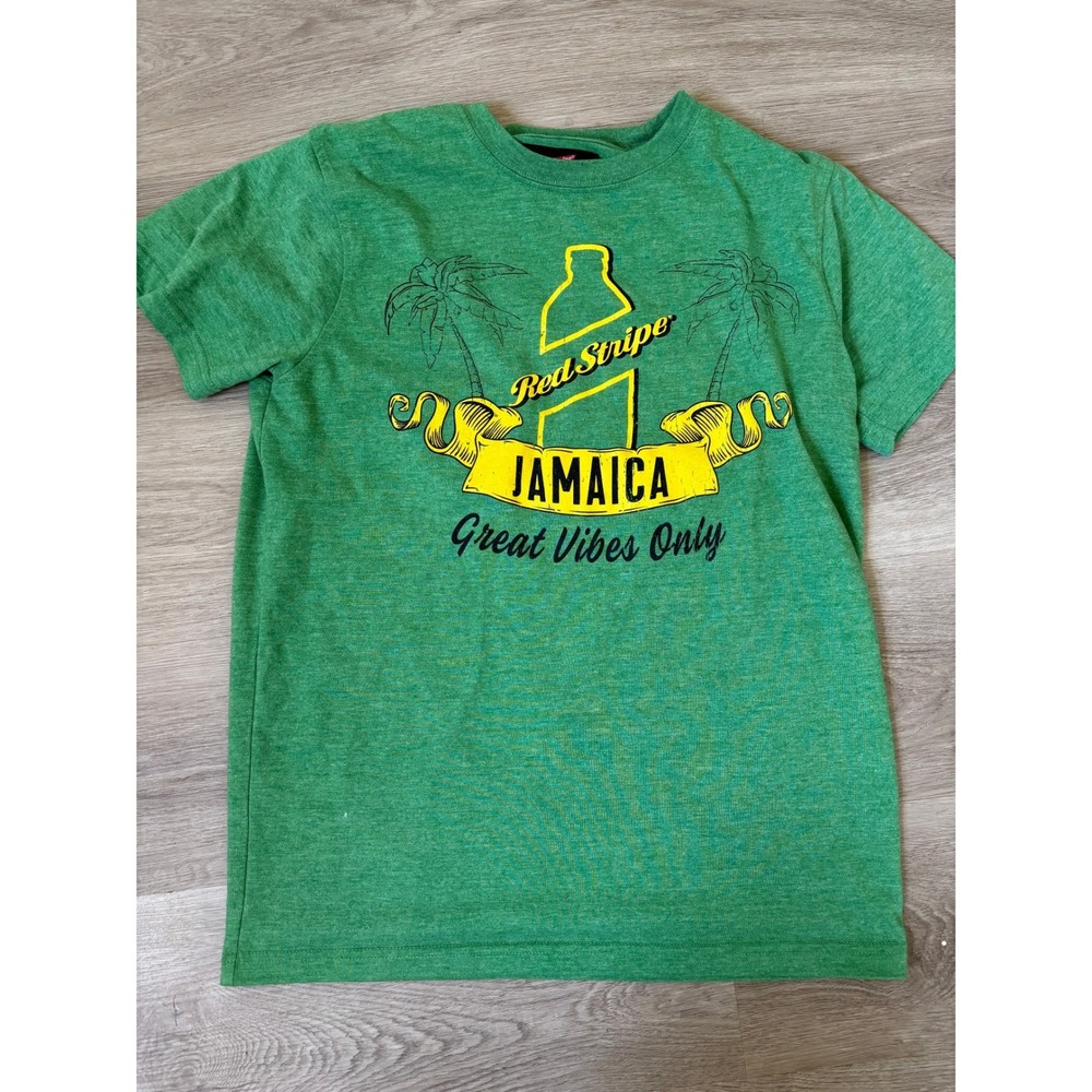 Red Stripe Jamaica Great Vibes Only Green Graphic T-Shirt Mens Large Beer Tee